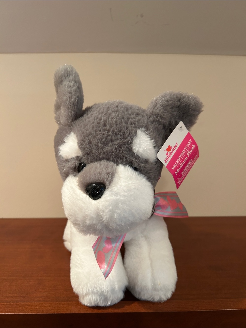 Plush NWT Schnauzer Puppy 12” tall Stuffed Animal - Gray & White